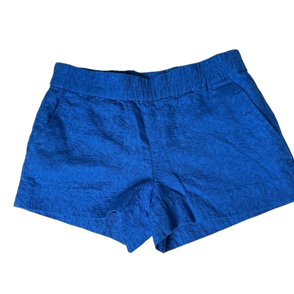 J CREW Shorts Blue Floral Jacquard Embossed Boardwalk PullOn SZ 4 Pockets Textur